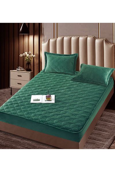 trendyhome Velvet Bed Cover with Elastic, 140 x 200cm, Turquoise, J14279