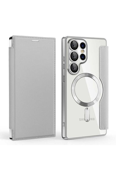 SKYDDAR INNOVATION Case for Samsung Galaxy S25 Ultra, SmartMag Book, Magsafe, RFiD, Card Holder, sticker set, Gray