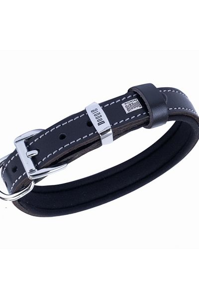 Doggie طوق كلب من الجلد المريح أسود متوسط 2x35-40 سم
