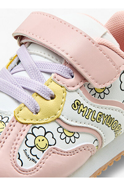 SMILEY World Floral Print Sneakers with Hook and Loop Closure