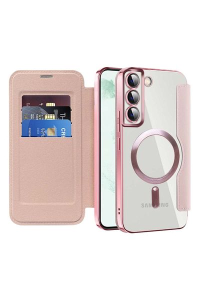 SKYDDAR INNOVATION Case for Samsung Galaxy S22 Plus, SmartMag Book, Magsafe, RFiD, Card Holder, sticker set, Pink