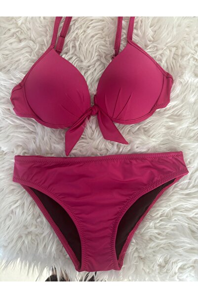 strabellaclothes Pembe öncen bagcıklı yarım dolgu bikini takım
