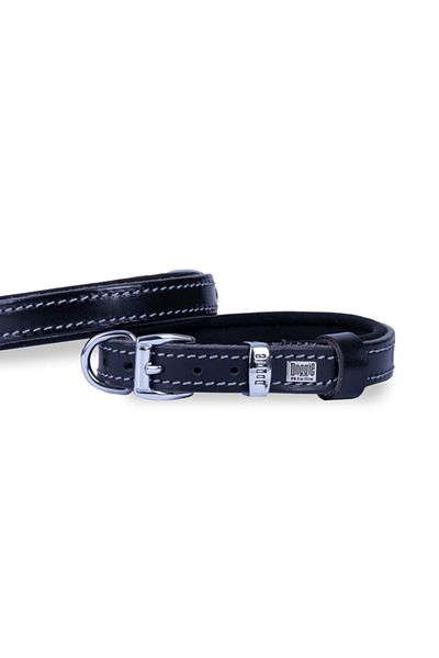 Doggie طوق كلب من الجلد المريح أسود متوسط 1.5x25-30 سم