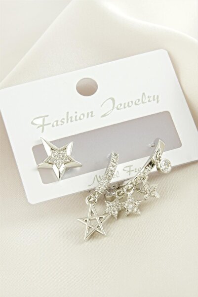 Marsilyan 3 قطع حلق من حجر الزركون على شكل نجمة