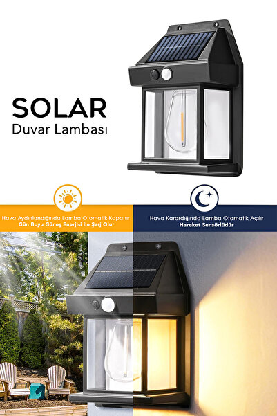 Meleni Home 1 Adet Solar Duvar Lambası - Hareket Sensörlü Güneş Enerjili Lamb...