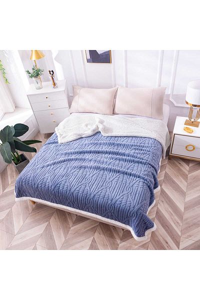trendyhome Cocolino Blanket with Fur, 200x230 cm, Modern, Blue, PT24023