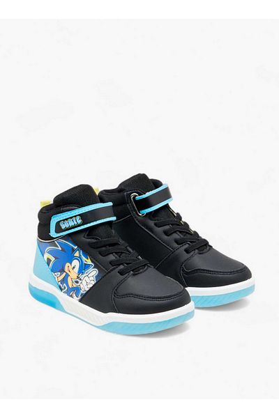 Sonic the Hedgehog Print High Top Light-Up Sneakers with Hook and Loop Closure