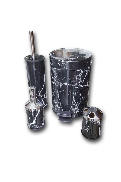 Altabi Marble Patterned Metal Bathroom Set Black Marble