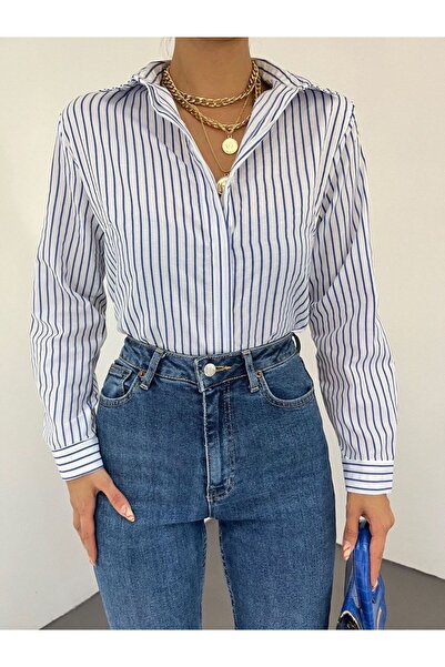 adel deniz collection Women's Poplin Fabric Hidden Button Front Clem Detail S...