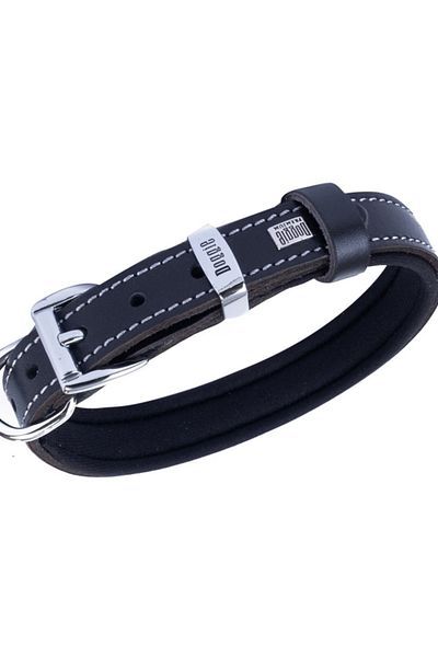 Doggie طوق كلب من الجلد المريح مزين بالعظام أسود متوسط 2x35-40 سم