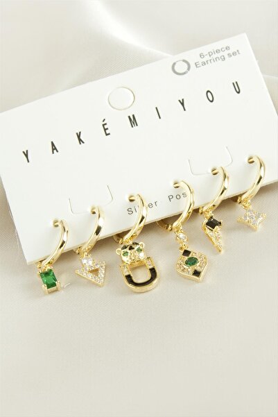CT STONES Yakemiyou 6 Pieces Hook Zircon Stone Luxury Steel Earrings