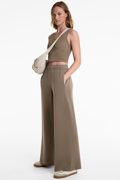Oysho Side rib straight-leg trousers with soft-touch modal