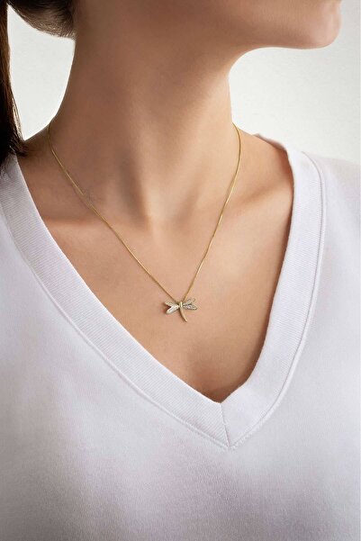 So CHIC... Uğurlu Yusufçuk 18 Ayar Sarı Altın Kaplama 45 Cm Gümüş Minimal Kolye