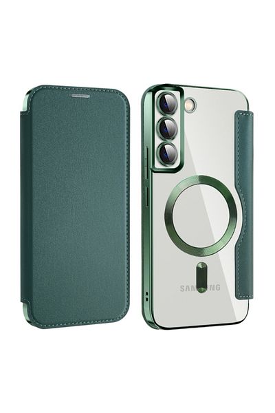 SKYDDAR INNOVATION Case for Samsung Galaxy S22 Plus, SmartMag Book, Magsafe, RFiD, Card Holder, sticker set, Green