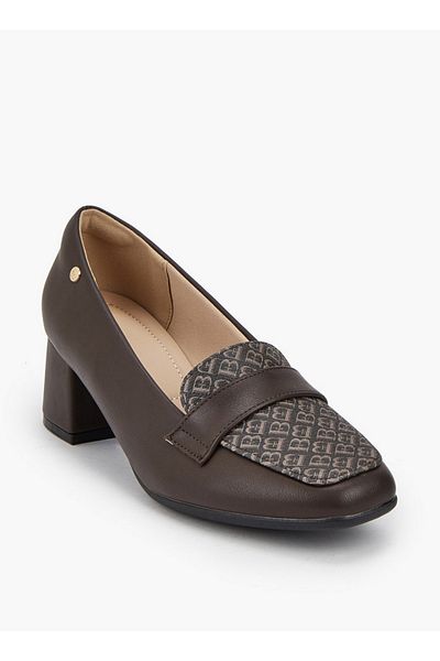 Flora Bella by Shoexpress Monogram Textured Slip-On Shoes with Block Heel