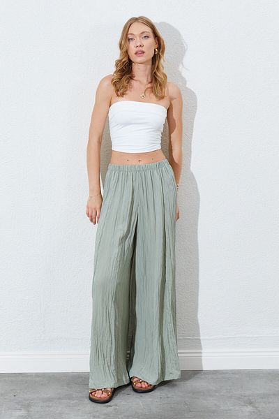 EDITION WOMAN Çağla Wrinkled Textured Elastic Waist Women's Wide Leg Pants |   Ek100665127 ​​​​