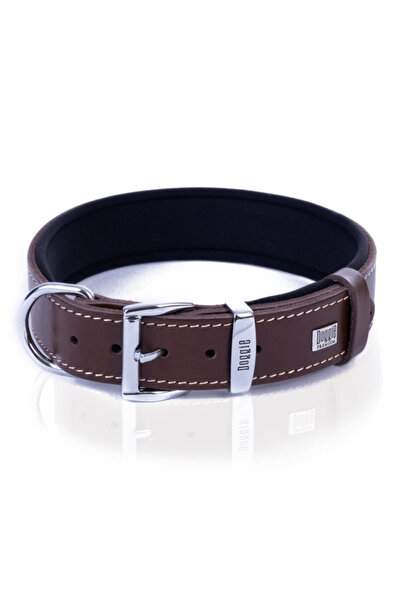 Doggie Comfort Leather Bone Patterned Dog Collar Small Brown 4x47-55 Cm