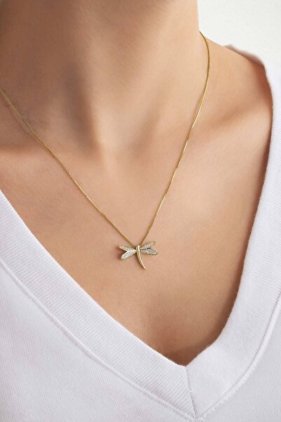 So CHIC... Uğurlu Yusufçuk 18 Ayar Sarı Altın Kaplama 45 Cm Gümüş Minimal Kolye