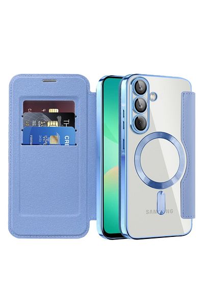 SKYDDAR INNOVATION Husă pentru Samsung Galaxy A26 5G, SmartMag Book, Magsafe, RFiD, suport pentru carduri, set de autocolante, albastră
