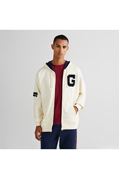 Gant Erkek Krem Relaxed Fit Kapüşonlu Logolu Sweatshirt