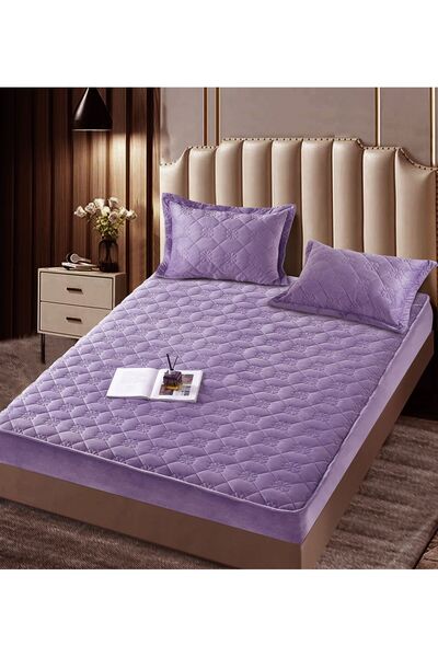 trendyhome Velvet Bed Cover with Elastic, 140 x 200cm, Purple, J14278
