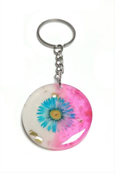 Marsilyan Daisy Heart Epoxy Keychain