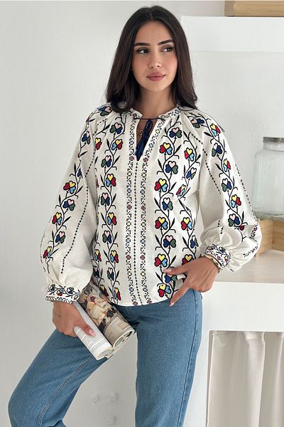 FEMELLE Bluză din bumbac brodat cu model etnic colorat cu ciucuri pentru femei