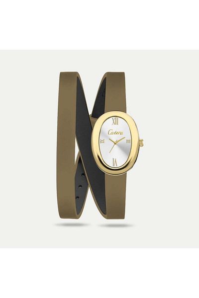 catera Caterra Women's Watch, Brown Leather Strap, Gold Frame