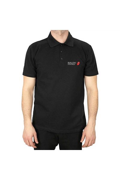 Z zepplin The Rolling Stones Logo Text Polo Neck Black T-Shirt