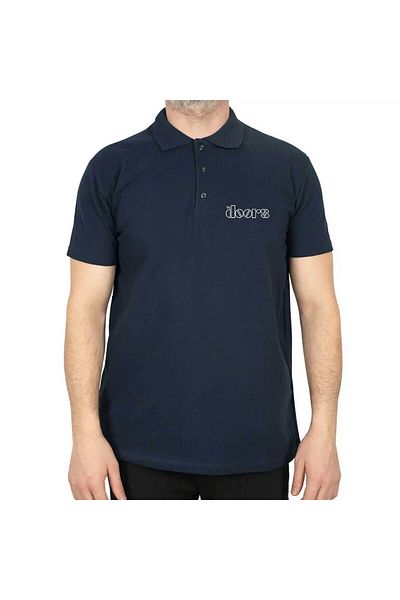 Z zepplin The Doors Outline Polo Neck Navy Blue T-shirt