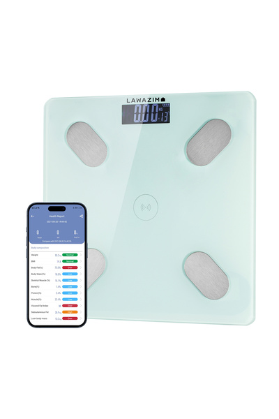 Lawazim Digital Body Scale Bluetooth White - Smart Glass Scale with App Sync for Health Tracking