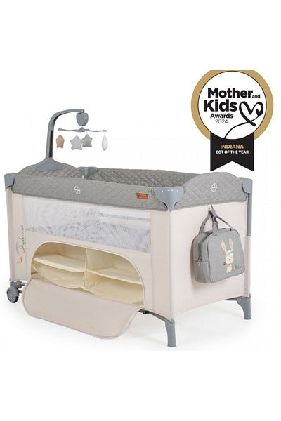 Cangaroo Patut pliabil cu doua niveluri de inaltime si laterala culisanta Indiana Co Sleeper, Gri/Bej