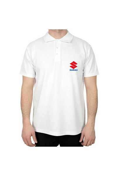 Z zepplin Tricou alb cu guler polo cu text cu logo Suzuki