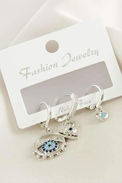 Marsilyan 3 Pieces Heart Evil Eye Zircon Stone Earrings