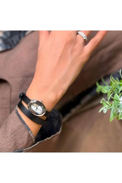 catera Caterra Women's Watch with Black Leather Strap and Silver Frame