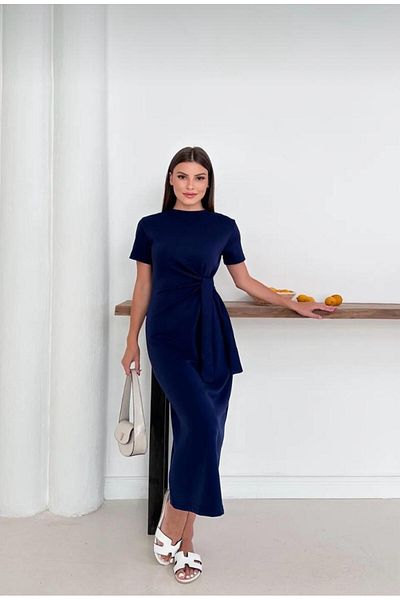 MEGOMEL Women's Plain Patternless Side Tie Detail Dress