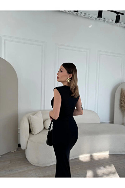 ruum fashions Αμάνικο Μακρύ Φόρεμα Λύκρα - Μαύρο