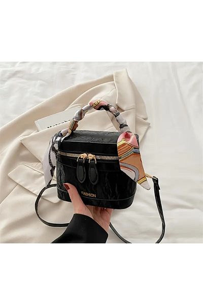 La Saade Mini Coco Box- Hand and Arm Bag with Black Scarf Detail