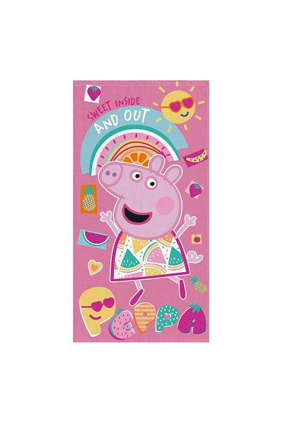 OEM Prosop de plajă roz din bumbac Peppa „Dulce pe dinăuntru și pe dinăuntru” pentru copii 70x140cm