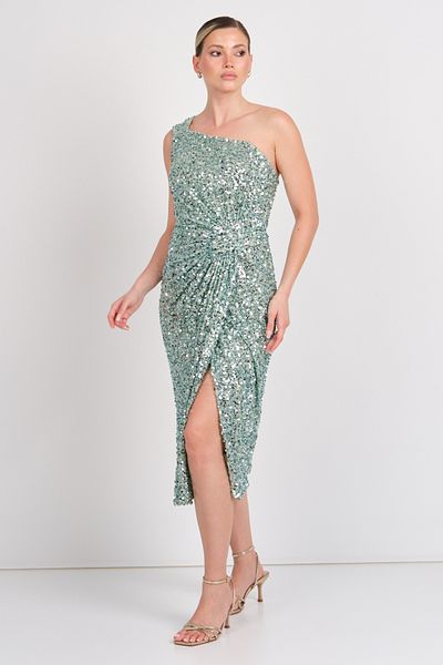 Balen Abiye Rochie de seară midi cu paiete, cu un singur umăr, cu paiete, 5118 Mint