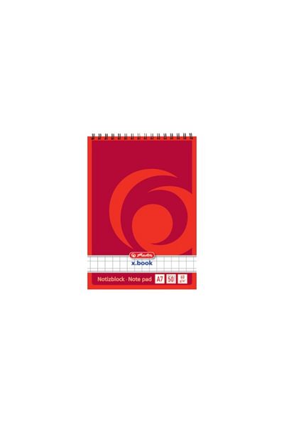 Herlitz X.book Notebook A7, Color Red, Material Paper, 50 Sheets, Spiral Bound, Grid Format