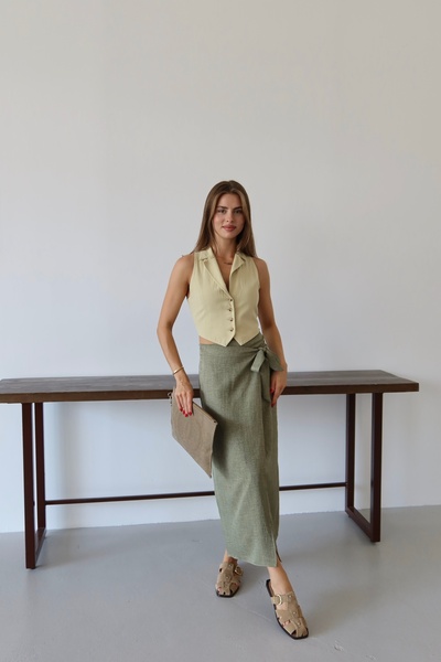 Patreon Λινό Φούστα με Φιόγκο - ΧΑΚΙ