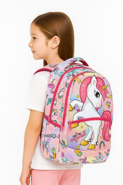 Çanta Limanı Pink Unicorn Patterned Girl's Primary School Backpack + Lunchbox (2307)