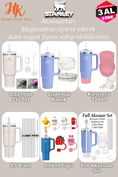 Stanley Tam Uyumlu 1.18 Model Termos Aksesuar Seti – Sızdırmaz Kapak, 6 Pipet, Taban, Fırça ve Sevimli Figür