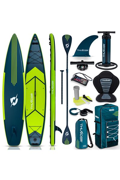 Thunder Placa Sup Gonflabilă Viso, 365x75x15cm, Set Cu Rucsac, Scaun, Pompă, Verde sticla/Lime