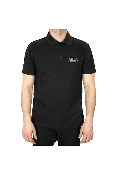 Z zepplin Ford Logo Text Polo Neck Black T-Shirt
