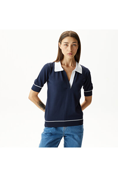 Nautica Kadın Lacivert Relaxed Fit Kısa Kollu Triko