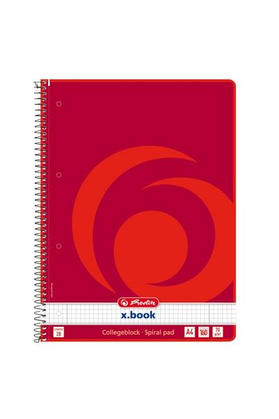 Herlitz X.book Spiral Notebook A4, Color Red, Material Paper, 160 Sheets, Grid Format