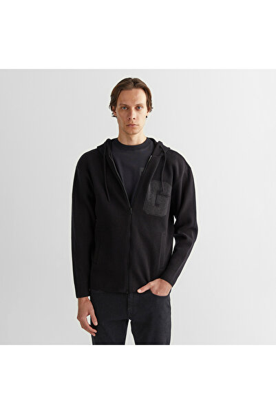 Gant Erkek Siyah Regular Fit Kapüşonlu Logolu Hırka