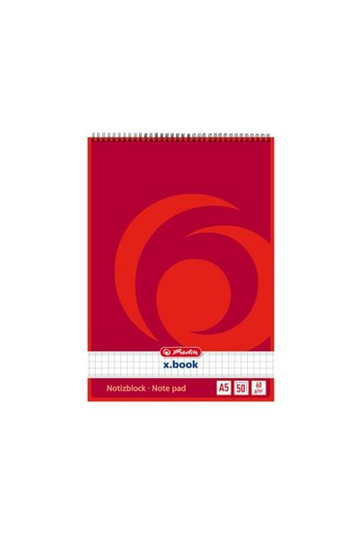 Herlitz X.book Notebook A5, Color Red, Material Paper, 50 Sheets, Grid Format
